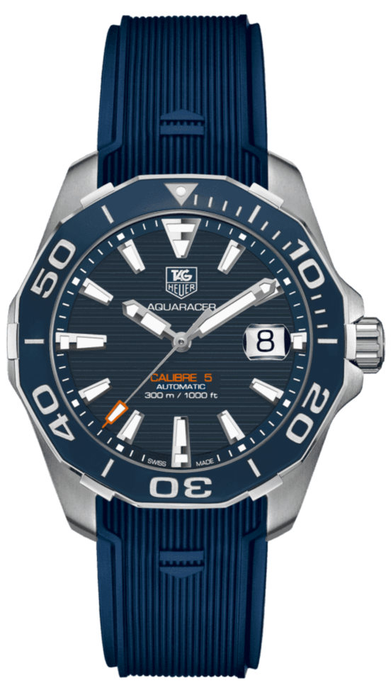 Shop Tag Heuer Aquaracer Calibre 5 Blue Dial Blue Silicone Strap Watch for Men - WAY211C.FT6155 in USA