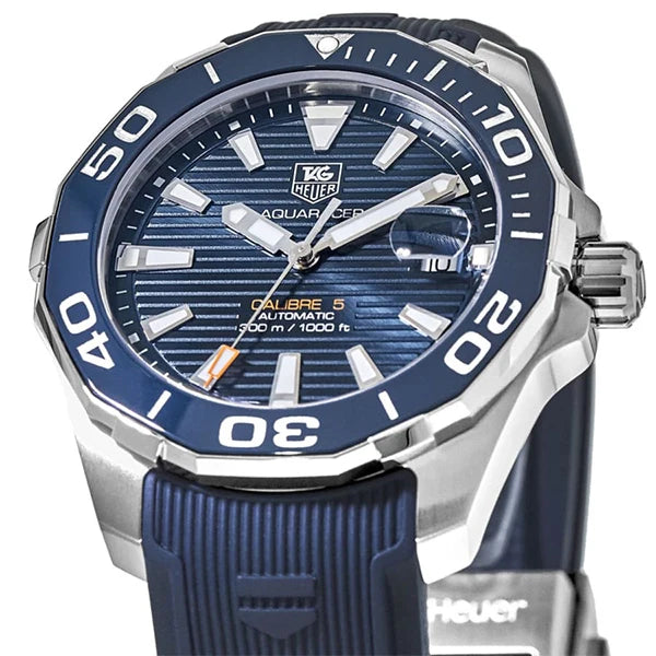 Shop Tag Heuer Aquaracer Calibre 5 Blue Dial Blue Silicone Strap Watch for Men - WAY211C.FT6155 in USA