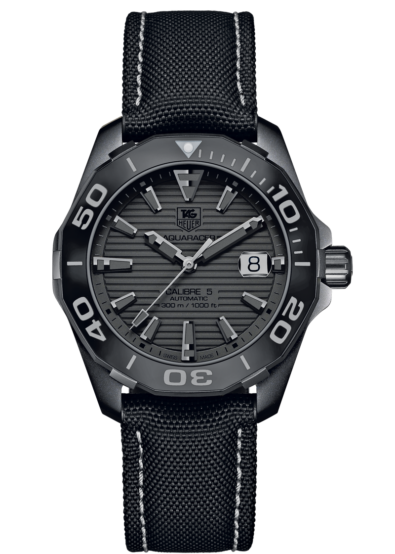Tag Heuer Aquaracer 300 Swiss Limited Edition Black Dial Black Nylon Strap Watch for Men - WAY218B.FC6364 Buy Now By Tag Heuer