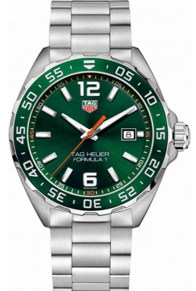Shop Tag Heuer Formula 1 Limited Edition Green Dial Silver Steel Strap Watch for Men - WAZ1017.BA0842 in USA