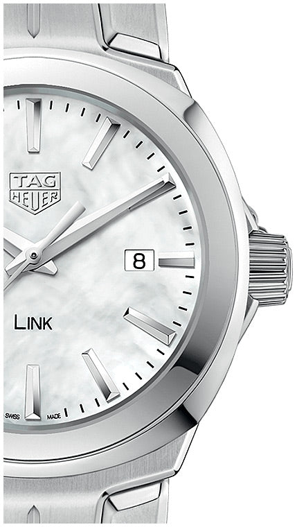 Shop Tag Heuer Link Quartz Mother of Pearl Dial Silver Steel Strap Watch for Women - WBC1310.BA0600 in USA