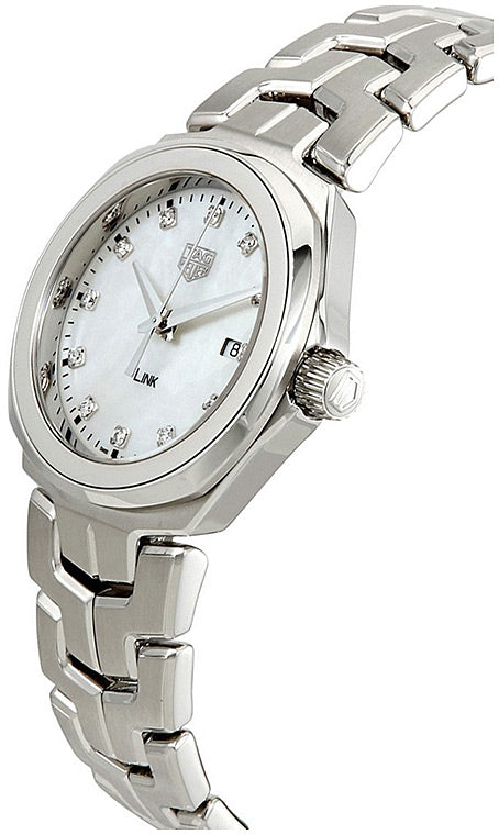 Shop Tag Heuer Link Quartz Diamonds Mother of Pearl Dial Silver Steel Strap Watch for Women - WBC1312.BA0600 in USA