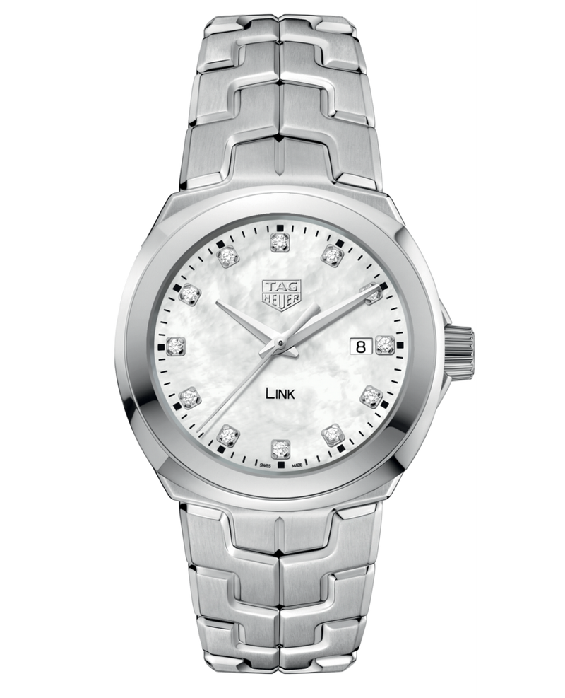 Shop Tag Heuer Link Quartz Diamonds Mother of Pearl Dial Silver Steel Strap Watch for Women - WBC1312.BA0600 in USA