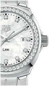 Shop Tag Heuer Link Quartz Diamonds Mother of Pearl Dial Silver Steel Strap Watch for Women - WBC1316.BA0600 in USA
