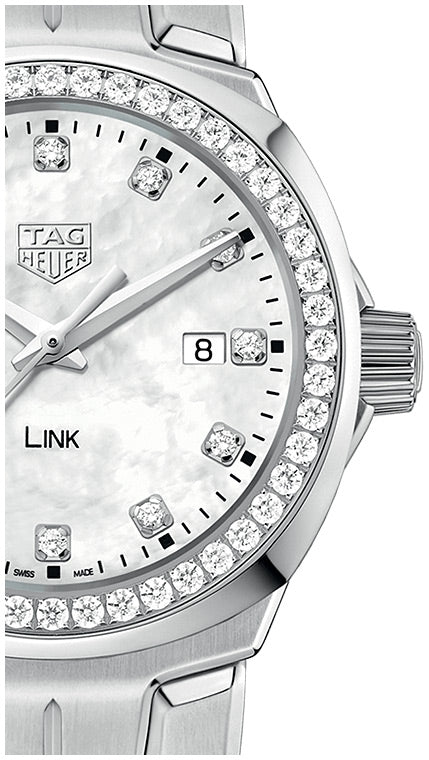 Shop Tag Heuer Link Quartz Diamonds Mother of Pearl Dial Silver Steel Strap Watch for Women - WBC1316.BA0600 in USA