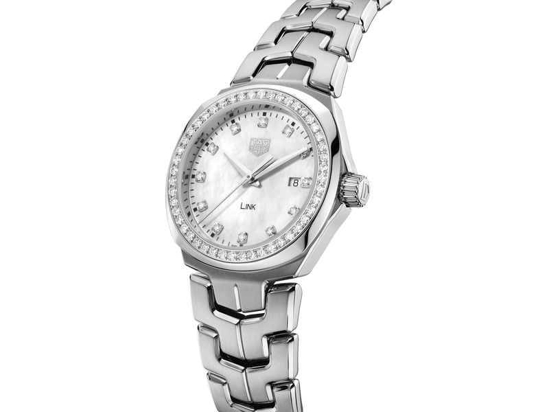 Shop Tag Heuer Link Quartz Diamonds Mother of Pearl Dial Silver Steel Strap Watch for Women - WBC1316.BA0600 in USA