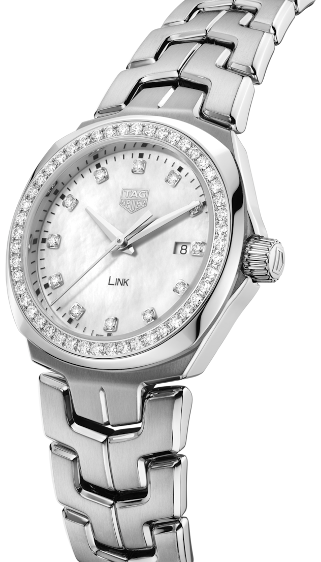 Shop Tag Heuer Link Quartz Diamonds Mother of Pearl Dial Silver Steel Strap Watch for Women - WBC1316.BA0600 in USA