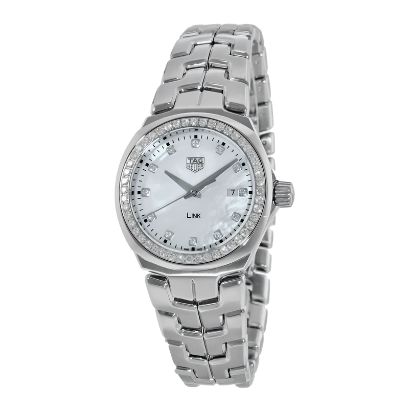 Shop Tag Heuer Link Quartz Diamonds Mother of Pearl Dial Silver Steel Strap Watch for Women - WBC1316.BA0600 in USA