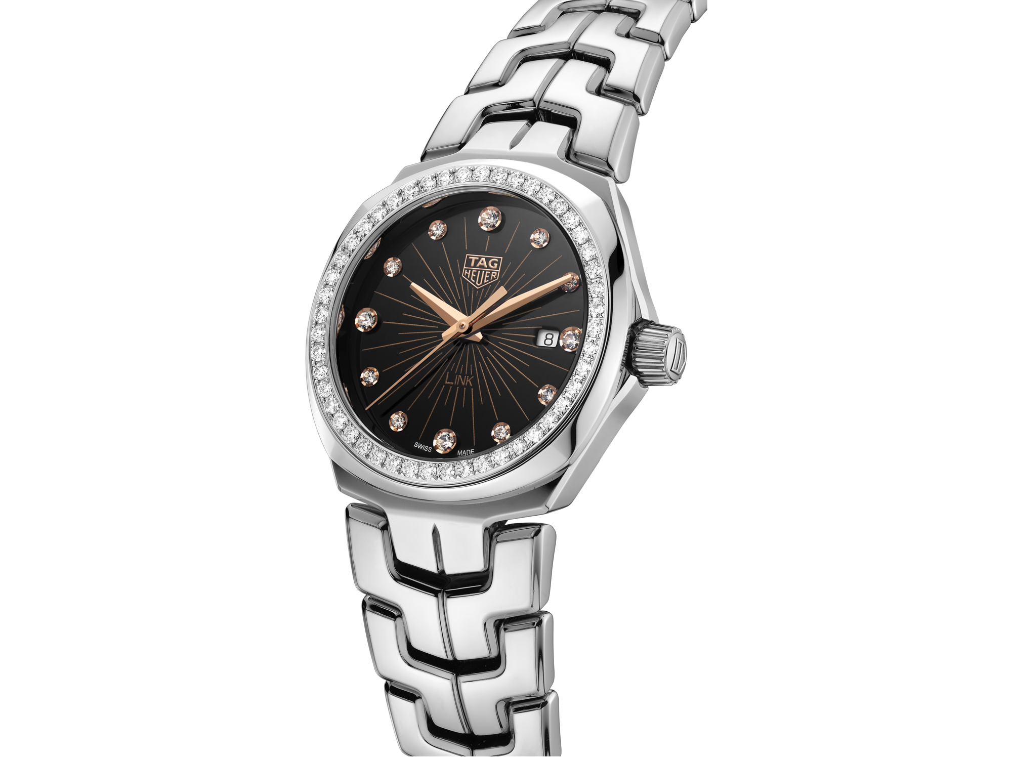 Tag Heuer Link Quartz Diamonds Black Dial Silver Steel Strap Watch for Men - WBC131G.BA0649