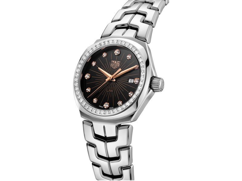 Shop Tag Heuer Link Quartz Diamonds Black Dial Silver Steel Strap Watch for Men - WBC131G.BA0649 in USA