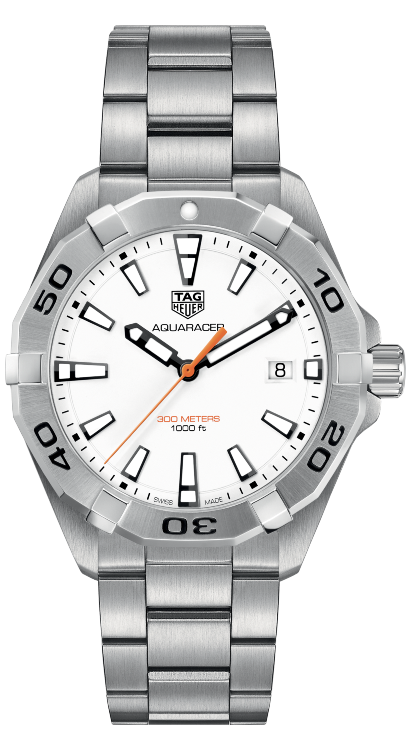 Tag Heuer Aquaracer Quartz White Dial Silver Steel Strap Watch for Men - WBD1111.BA0928