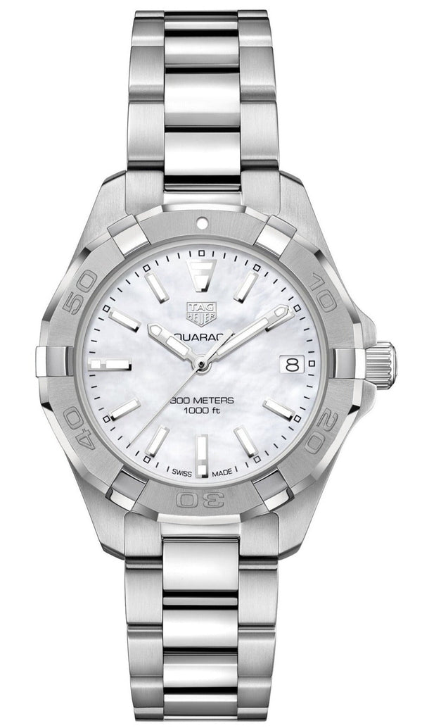Shop Tag Heuer Aquaracer White Mother of Pearl Dial Silver Steel Strap Watch for Women - WBD1311.BA0740 in USA