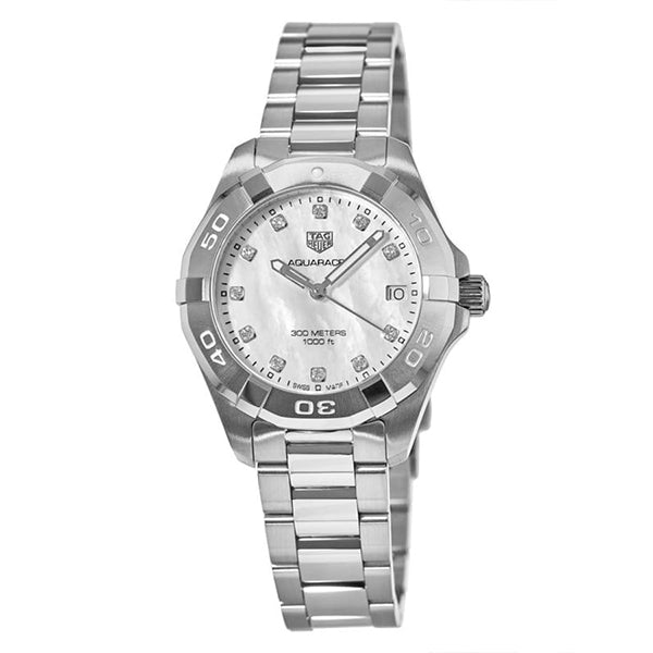Shop Tag Heuer Aquaracer Diamonds White Mother of Pearl Dial Silver Steel Strap Watch for Women - WBD1314.BA0740 in USA
