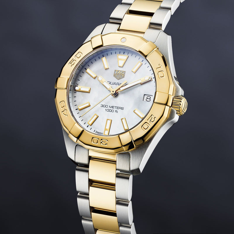 Shop Tag Heuer Aquaracer Mother of Pearl Dial Two Tone Steel Strap Watch for Women - WBD1320.BB0320 in USA