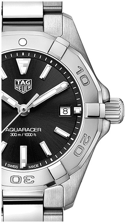 Shop Tag Heuer Aquaracer Quartz Black Dial Silver Steel Strap Watch for Women - WBD1410.BA0741 in USA