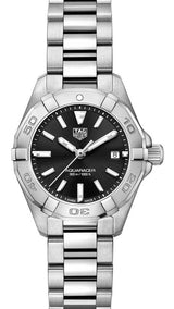 Shop Tag Heuer Aquaracer Quartz Black Dial Silver Steel Strap Watch for Women - WBD1410.BA0741 in USA