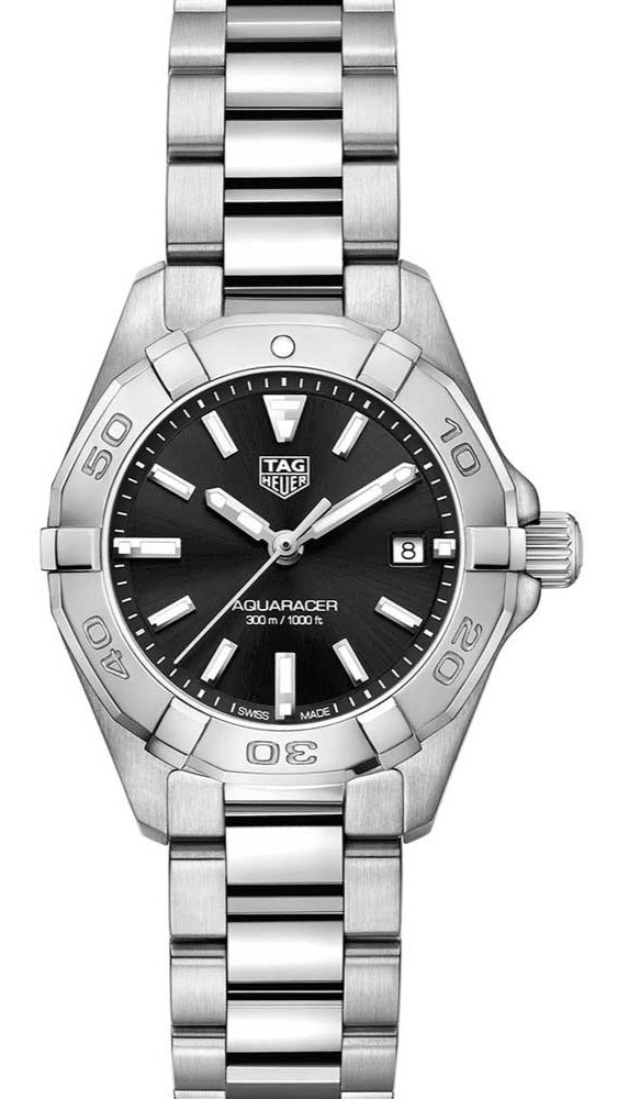 Shop Tag Heuer Aquaracer Quartz Black Dial Silver Steel Strap Watch for Women - WBD1410.BA0741 in USA