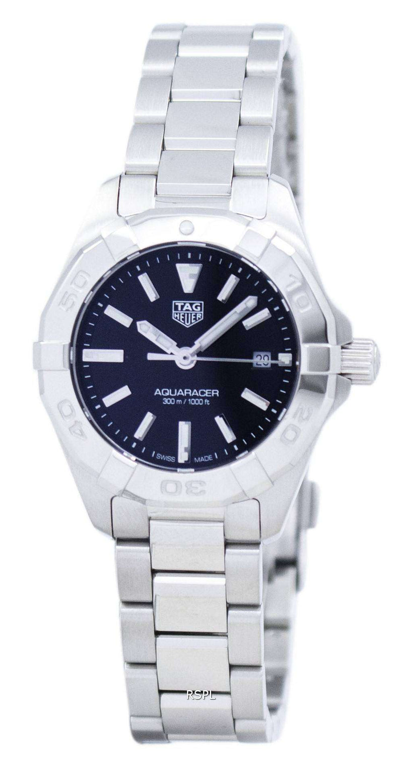 Shop Tag Heuer Aquaracer Quartz Black Dial Silver Steel Strap Watch for Women - WBD1410.BA0741 in USA