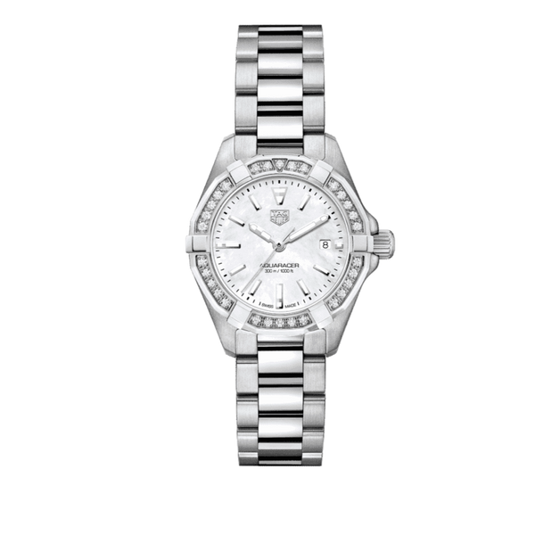 Tag Heuer Aquaracer Diamonds Mother of Pearl White Dial Silver Steel Strap Watch for Women - WBD1413.BA0741