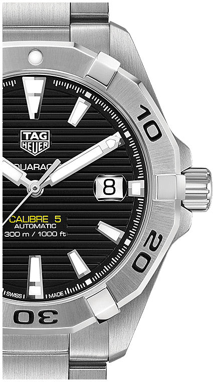 Shop Tag Heuer Aquaracer Automatic Caliber 5 Black Dial Silver Steel Strap Watch for Men - WBD2110.BA0928 in USA