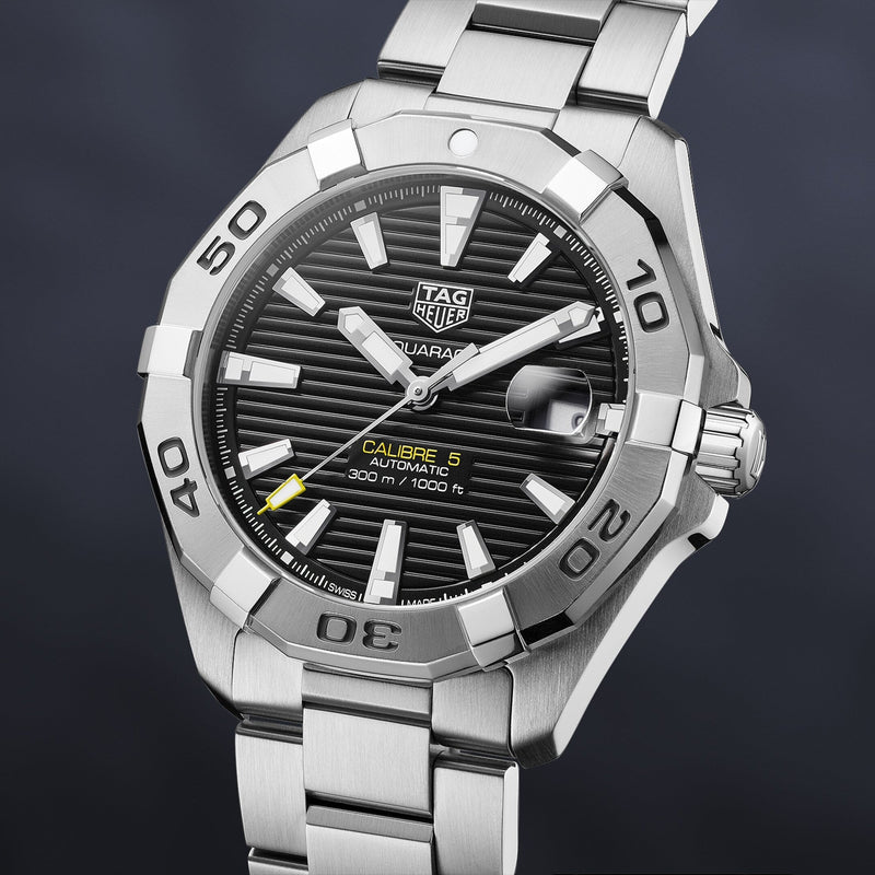 Shop Tag Heuer Aquaracer Automatic Caliber 5 Black Dial Silver Steel Strap Watch for Men - WBD2110.BA0928 in USA