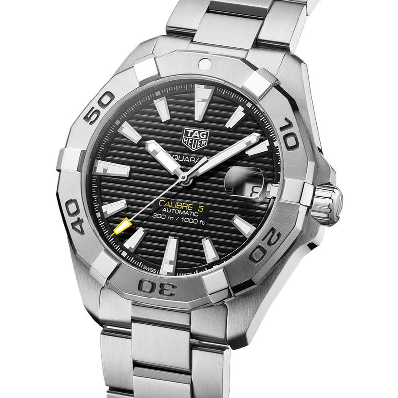 Shop Tag Heuer Aquaracer Automatic Caliber 5 Black Dial Silver Steel Strap Watch for Men - WBD2110.BA0928 in USA