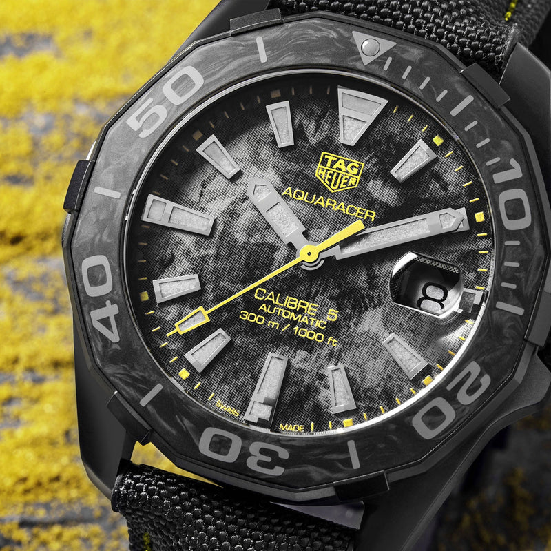 Tag Heuer Aquaracer Calibre 5 Black NATO Strap Carbon Dial Watch for Men - WBD218B.FC6446 Buy Now By Tag Heuer