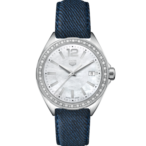 Shop Tag Heuer Formula 1 Quartz Diamonds Mother of Pearl Dial Blue Leather Strap Watch for Women - WBJ131A.FC8251 in USA