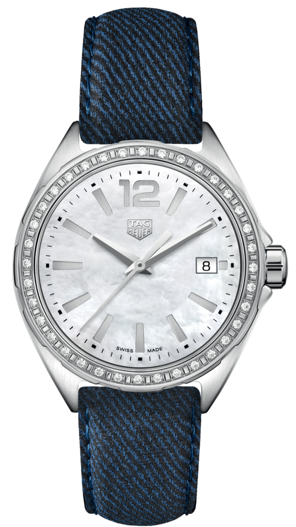 Shop Tag Heuer Formula 1 Quartz Diamonds Mother of Pearl Dial Blue Leather Strap Watch for Women - WBJ131A.FC8251 in USA