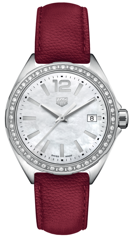 Tag Heuer Formula 1 Quartz Mother of Pearl Dial Red Leather Strap Watch for Women - WBJ131A.FC8253
