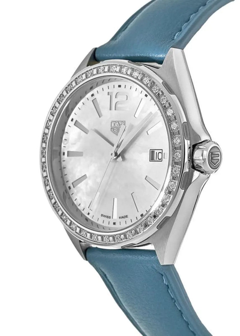 Shop Tag Heuer Formula 1 Quartz Diamonds Mother of Pearl Dial Blue Leather Strap Watch for Women - WBJ131A.FC8256 in USA