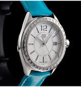 Shop Tag Heuer Formula 1 Quartz Diamonds Mother of Pearl Dial Blue Leather Strap Watch for Women - WBJ131A.FC8256 in USA