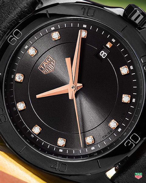 Shop Tag Heuer Formula 1 Diamonds Black Dial Black Leather Strap Watch for Women - WBJ1417.FC8234 in USA