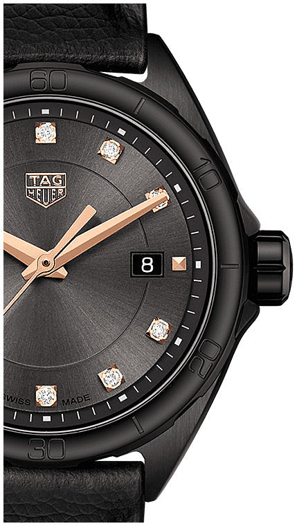 Shop Tag Heuer Formula 1 Diamonds Black Dial Black Leather Strap Watch for Women - WBJ1417.FC8234 in USA