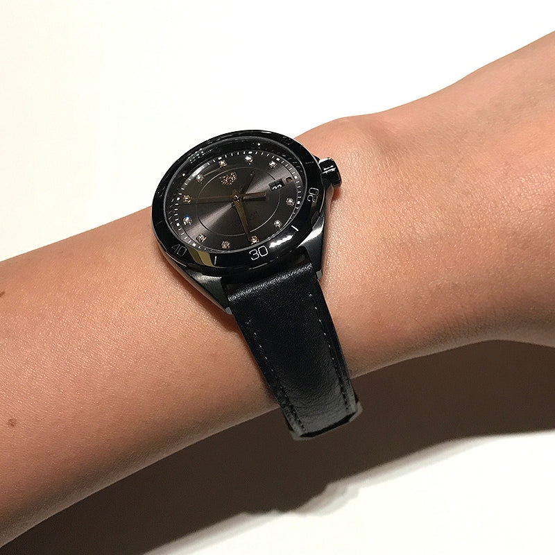 Shop Tag Heuer Formula 1 Diamonds Black Dial Black Leather Strap Watch for Women - WBJ1417.FC8234 in USA