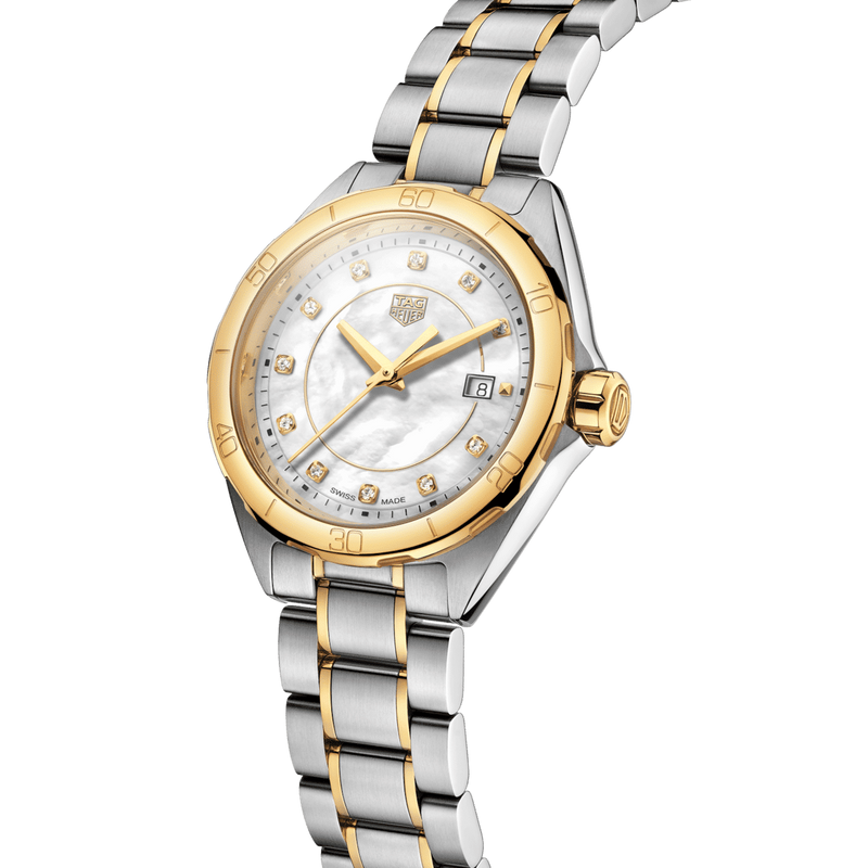 Shop Tag Heuer Formula 1 Diamonds Mother of Pearl White Dial Two Tone Steel Strap Watch for Women - WBJ1421.BB0648 in USA
