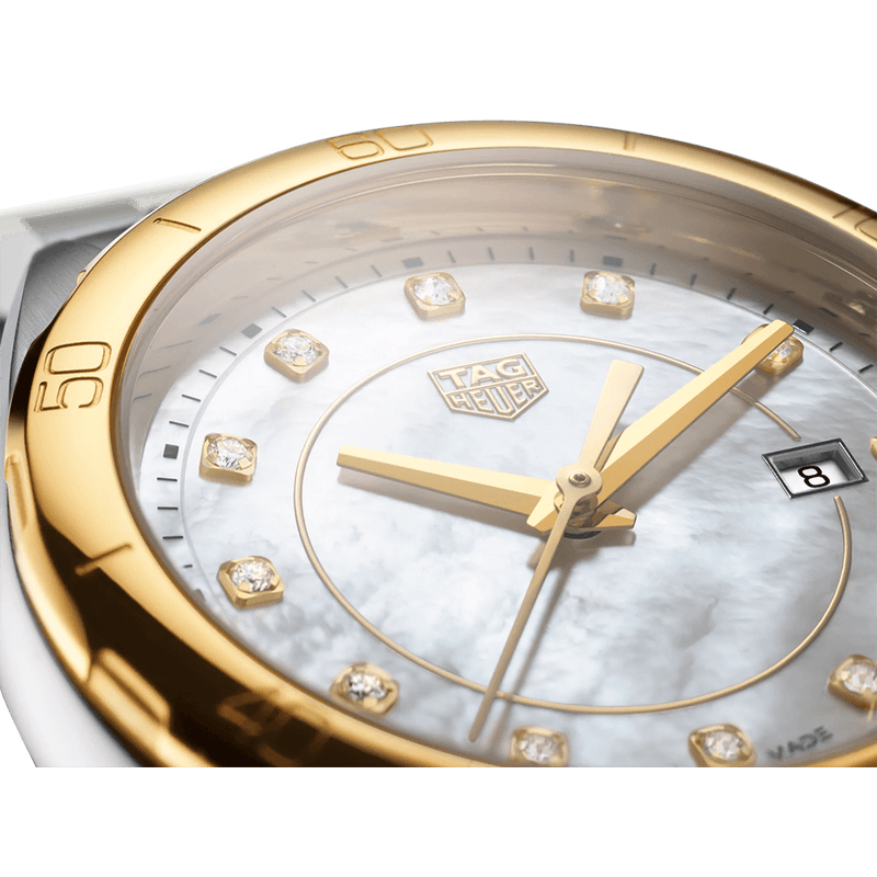 Shop Tag Heuer Formula 1 Diamonds Mother of Pearl White Dial Two Tone Steel Strap Watch for Women - WBJ1421.BB0648 in USA