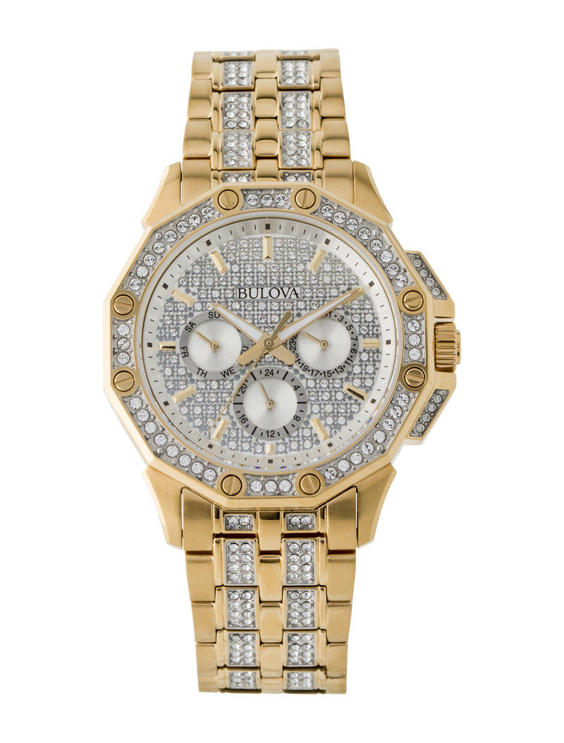 Bulova Crystal Collection Octova White Dial Gold Steel Strap Watch for Men - 98C126 Buy Now By Bulova