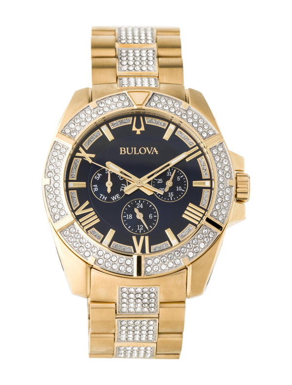 Shop Bulova Crystal Collection Blue Dial Gold Steel Strap Watch for Men - 98C128 in USA