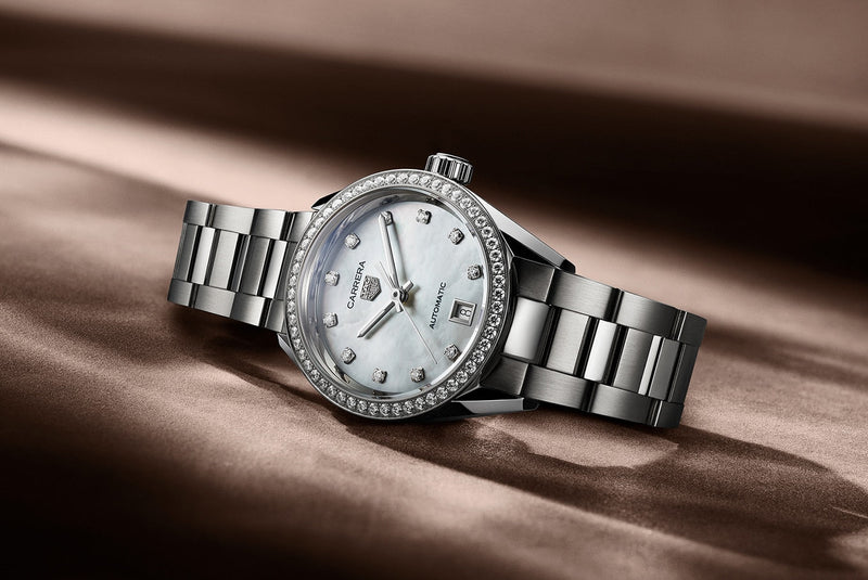 Tag Heuer Carrera Date Diamonds Mother of Pearl Dial Silver Steel Strap Watch for Women - WBN2414.BA0621 Buy Now By Tag Heuer