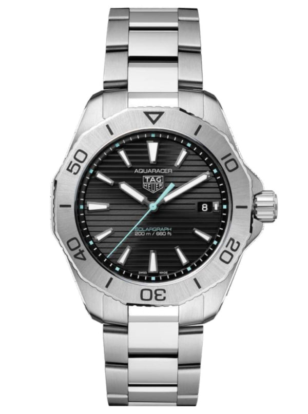 Shop Tag Heuer Aquaracer Professional 200 Solargraph Quartz Black Dial Silver Steel Strap Watch for Men - WBP1114.BA0000 in USA