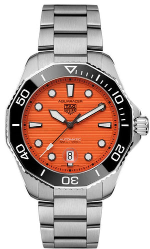 Tag Heuer Aquaracer Professional 300 Diver Automatic Orange Dial Silver Steel Strap Watch for Men - WBP201F.BA0632