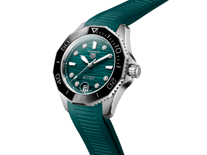 Tag Heuer Aquaracer Professional 300 Automatic Diamonds Green Dial Green Rubber Strap Watch for Women - WBP231G.FT6226 Buy Now By Tag Heuer
