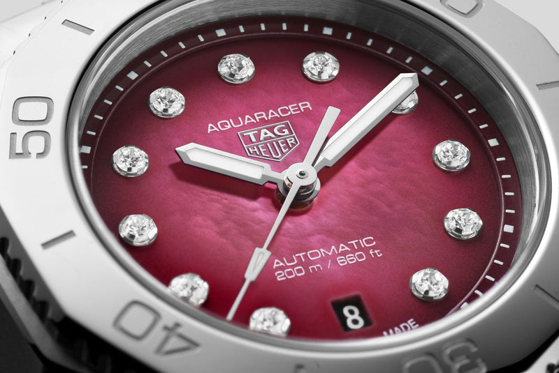 Tag Heuer Aquaracer Professional 200 Automatic Diamond Ruby Red Dial Silver Steel Strap Watch for Women - WBP2414.BA0622 Buy Now By Tag Heuer