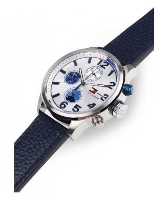 Shop Tommy Hilfiger Jackson Silver Dial Black Leather Strap Watch for Men - 1791240 in USA