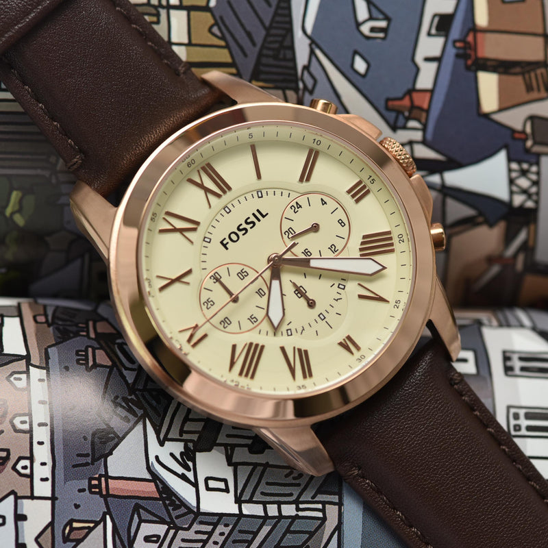 Fossil Grant Chronograph White Dial Brown Leather Strap Watch for Men - FS4991 Buy Now By Fossil