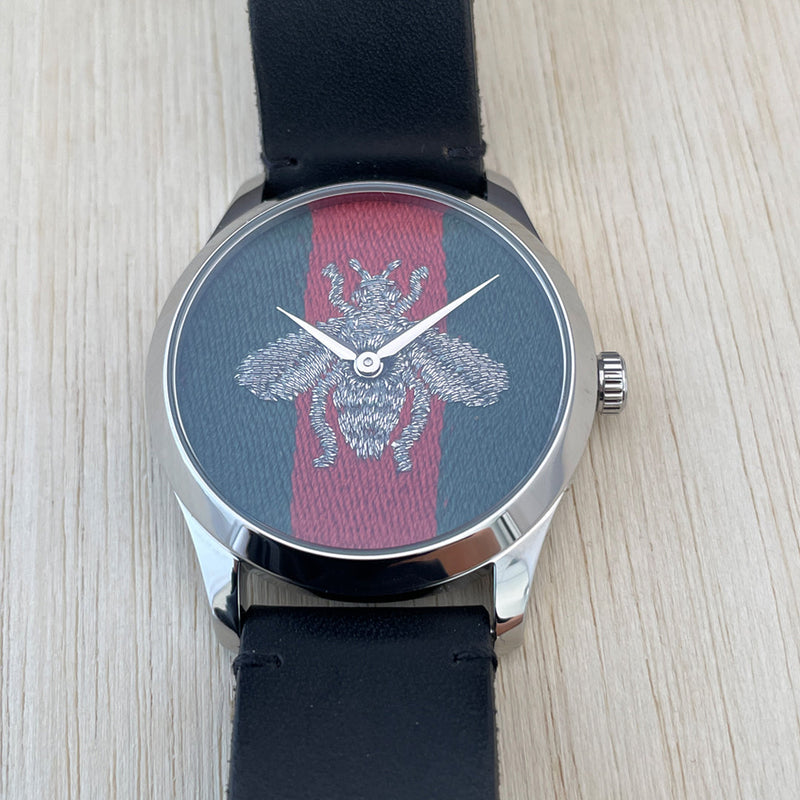 Shop Gucci G Timeless Quartz Green & Red Dial Black Leather Strap Watch For Men - YA1264149 in USA