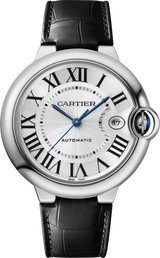 Cartier Ballon Bleu De Cartier Silver Dial Black Leather Strap Watch for Women - WSBB0028