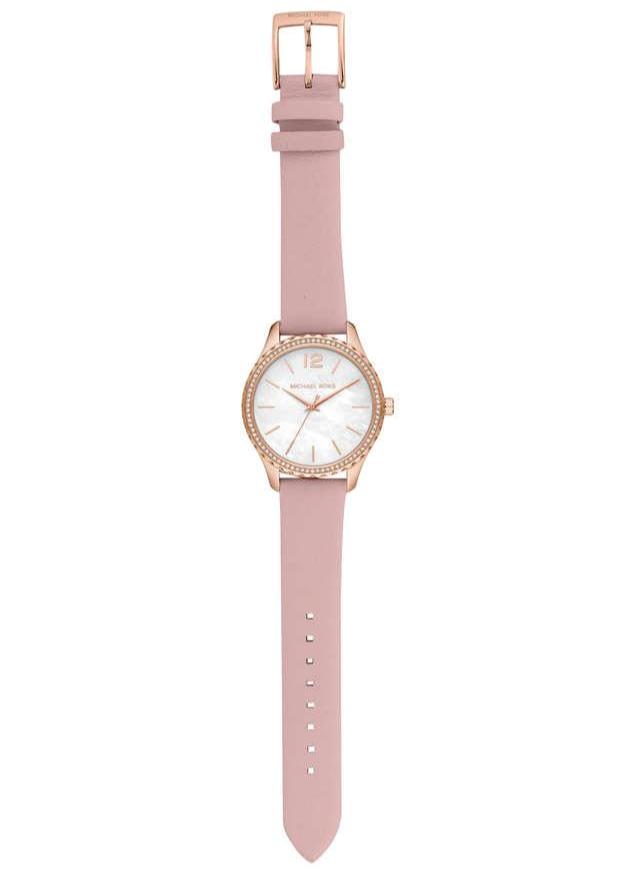 Shop Michael Kors Layton Three-Hand White Dial Pink Leather Strap Watch for Women - MK2909 in USA