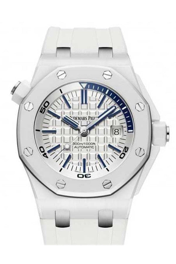 Audemars Piguet Royal Oak Offshore Diver White Dial White Rubber Strap Watch for Men - 15710ST.OO.A010CA.01